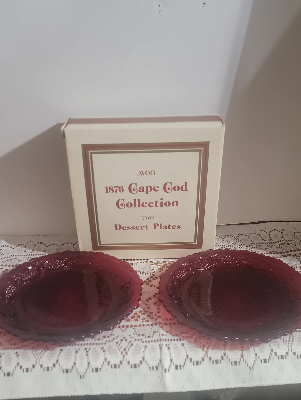 Avon 1876 Cape Cod Collection Dessert Plates - Cranberry Red Glass
